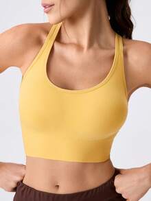 Loungeista Women's Seamless Wire-Free Sports Bra With Wide Strap, Comfortable And Breathable - Yellow - View 7