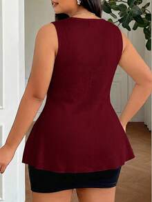 SHEIN EZwear 大尺碼夏季涼感針織酒紅色背心上衣 辦公正式休閒優雅風 - 酒紅色 - 查看 2