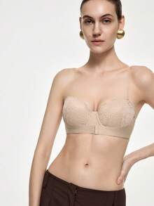 Bralution Women's Solid Color Lace Patchwork Front Closure Bra - Multicolor - View 9