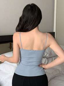 DAZY Built-In Padded Ruched Design Fitted Camisole Tank Top - Baby Blue - View 2