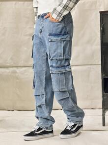 Norleigh Men's Casual Washed Straight Leg Cargo Jeans - Light Wash - View 7