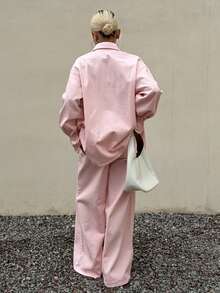 Livesso Tall Set Kemeja Longgar dan Celana Panjang Wanita Gaya Liburan Warna Pink untuk Musim Gugur - Berwarna merah muda - View 2
