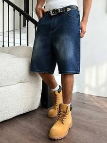 Manfinity Hypemode American Hip-Hop Style Bag-In-Bag Design Unisex Denim Shorts - Blue - View 4