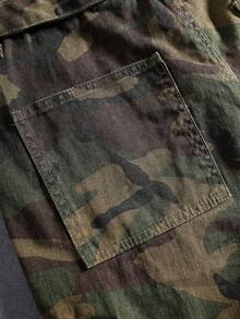 Manfinity Denimwave 男士街頭風休閒多口袋迷彩牛仔工裝短褲 - 軍綠色 - 查看 4