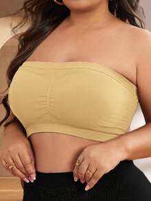 SHEIN Áo ngực quây không đường may size lớn 1 cái (không đệm) - Màu be - Xem 3