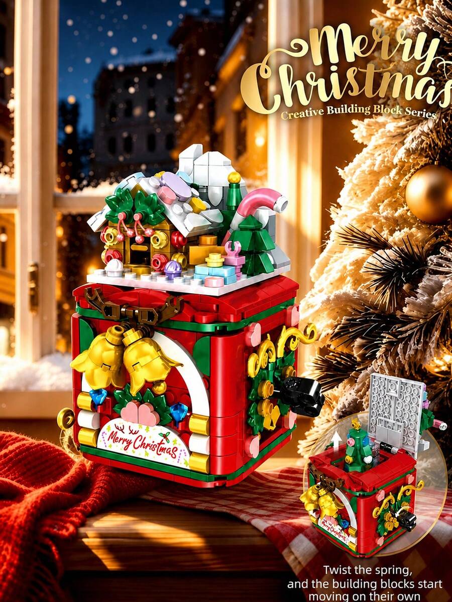 Mini Building Blocks Christmas Surprise Gift Box, DIY Assembly Bricks With Xmas House, Tree, Bells, Candy, Clockwork, Creative Desktop Ornament, Perfect Christmas Present - Multicolor - View 1