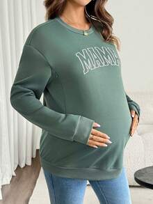 SHEIN Maternity Letter Print Nursing Function Long Sleeve Sweatshirt - Green - View 6
