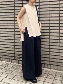 FRIFUL 女款白色無袖側開衩休閒上衣 - 杏色 - 查看 4