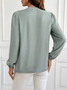 SHEIN Clasi Women's Elegant Romantic Decorative Ribbon Long Sleeve Blouse Teachers' Day Office Tea Party Sage Green Floral Summer - Green - View 2