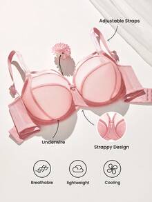 LUVLETTE Plus Dream Curve Air Unlined Full Coverage Side Support Airy Pink Sheer Mesh Basic Breezy Comfort Minimizer Bra - Pink - View 7