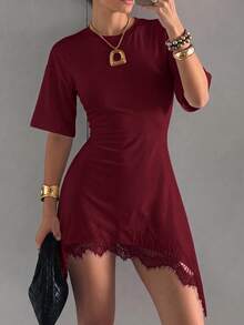 SHEIN EZwear 酒紅色針織修身女款洋裝 - 酒紅色 - 查看 3