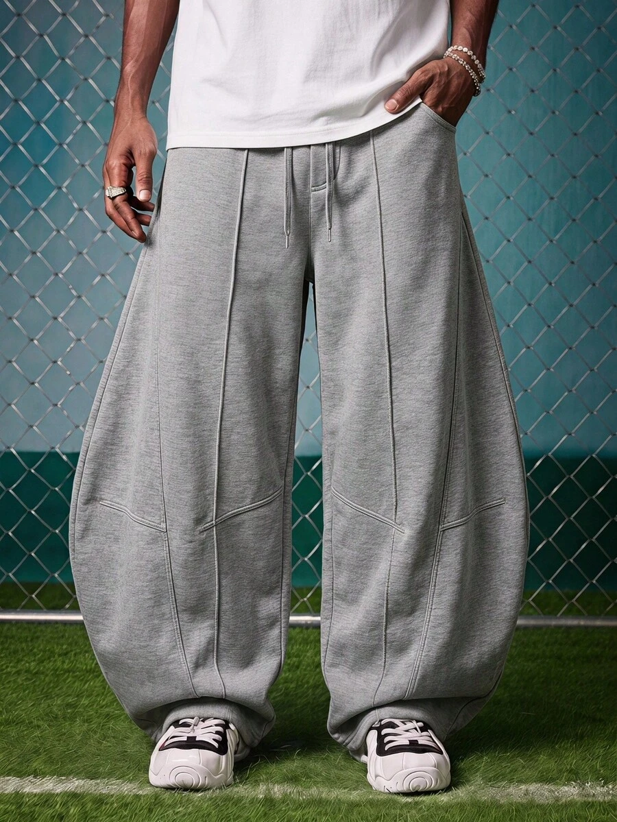 EVRINFINITE 男士纯色抽绳宽松运动裤,带口袋,度假休闲宽松运动裤,送给老公、男友的礼物,超大宽松裤,夏季裤装 - 灰色 - 查看 1