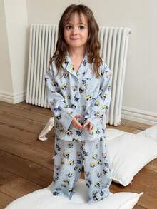 THE POWERPUFF GIRLS X DAZY Setelan Santai 2 Potong untuk Anak Perempuan, Atasan Lengan Panjang Longgar Motif Kartun + Celana Panjang Lurus, Musim Gugur - Baby Blue - View 4