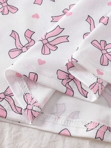2件組女孩大童居家長袖套頭睡袍休閒AB條紋蝴蝶結印花睡衣 - 粉色 - 查看 7