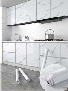 1 Roll White Marble Pattern Kitchen Oil-Proof Peel And Stick Removable Waterproof Countertop Paper, …Suitable For Cabinets, Furniture, Kitchen, - A - View 7