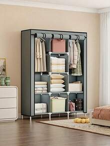1 buah Rak Penyimpanan Lemari Pakaian Portabel - Mudah Dirakit, Kapasitas Besar, Rangka Logam, Rak Kain Non-Anyaman, Desain Minimalis Hitam, Cocok untuk Penyimpanan Kamar Tidur dan Lorong | Lemari Pakaian Modern | Lemari Pakaian Rangka Logam - Beraneka warna - View 3
