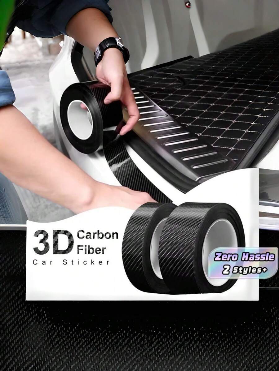 3D 碳纖維奈米膜 防水防刮車用保桿門檻保護貼黑色耐用汽車內外裝飾貼帶 車飾配件 - 多色 - 查看 1