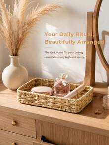 1Pc Handwoven Rectangular Storage Basket, Large Capacity Organizer Bin, Vanity Cosmetic Storage, Christmas Gift Basket - multicolor - View 2