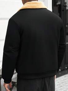 Manfinity CasualCool Men's Solid Color Long Sleeve Jacket, Suitable For Autumn/Winter Wear, Black - Black - View 2