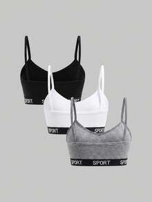 SHEIN Girlism 青少年女孩極簡字母彈性帶露背內褲3件組 - 淺灰色 - 查看 2