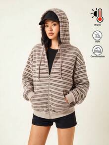 SHEIN BASICS 女款休閒條紋連帽衛衣，秋季 - 彩色 - 查看 5