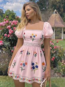 SHEIN MOD 春夏新款大尺碼女款印花波西米亞風洋裝，適合度假、浪漫夏季穿搭、女款度假裝、女款沙灘裝、女款西式風格服飾、女款印花洋裝 - 粉色 - 查看 6