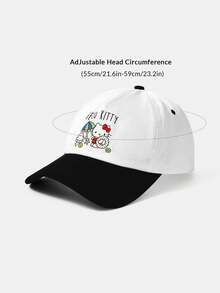 HELLO KITTY AND FRIENDS | SHEIN 1 Buah Topi Baseball Wanita Model Olahraga Kasual, Model Desain Gabungan IP, Cocok untuk Sehari-hari, Kasual - Putih untuk hitam - View 6