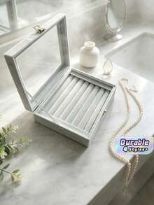 Caja de almacenamiento de anillos de terciopelo con tapa transparente, bandeja organizadora de exhibición de anillos, estuche de almacenamiento de joyas para anillos, pequeño soporte de joyas para exhibición en el hogar y la tienda - Multicolor - Ver 1