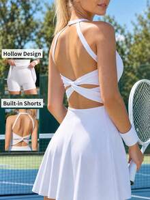 CourtClass CourtClass Women's Solid-Color Sporty Dress With Wide Straps And Matching Shorts - White - View 1