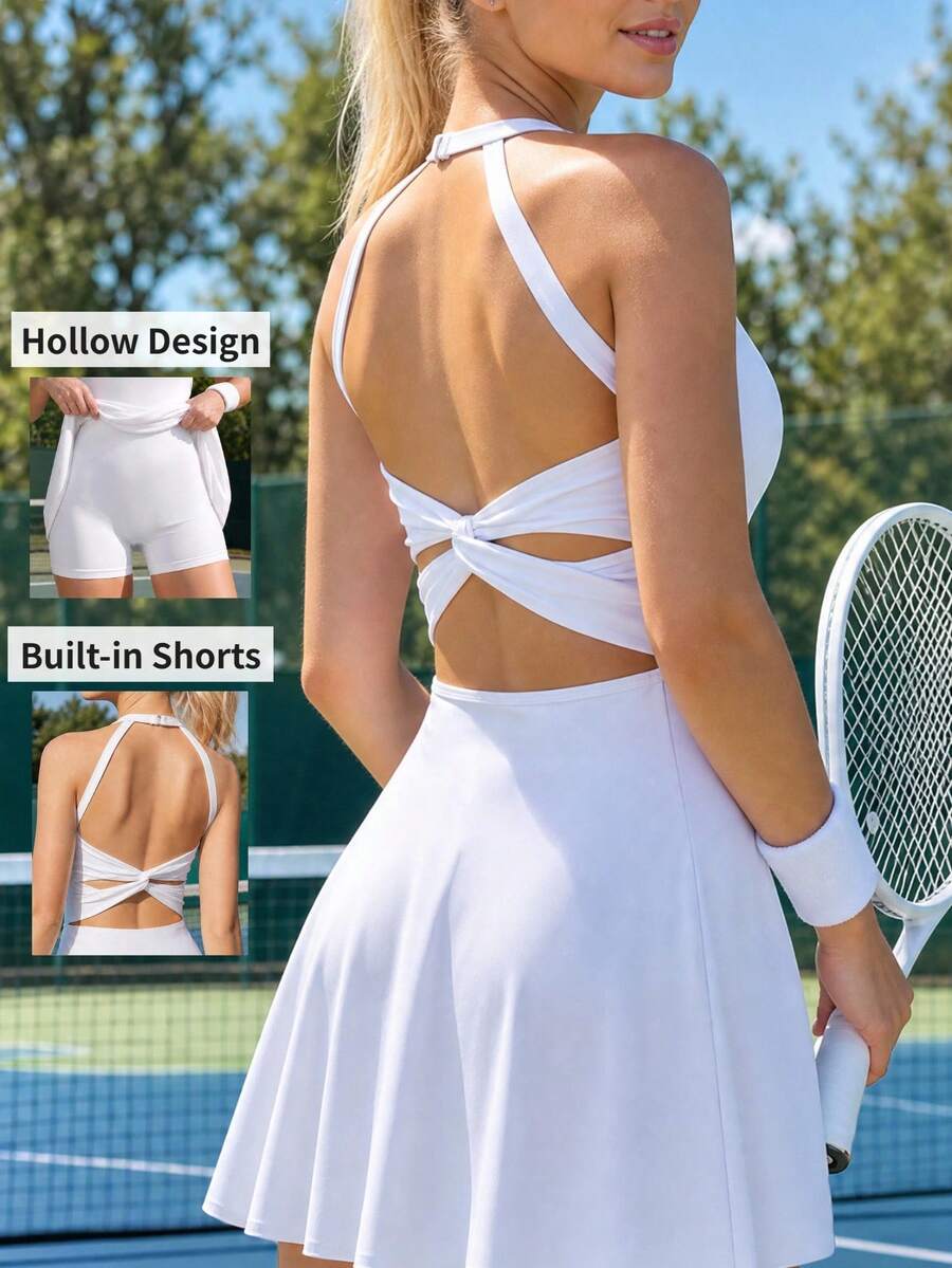 CourtClass CourtClass Women's Solid-Color Sporty Dress With Wide Straps And Matching Shorts - White - View 1
