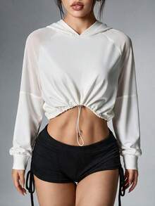 StreetHx Drawstring Hem Hooded Sports Sweatshirt - White - View 6