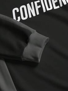 SLATEMANN Conjunto de sudadera y pantalones de chándal con bloques de color y patchwork para hombre - Negro - Ver 3