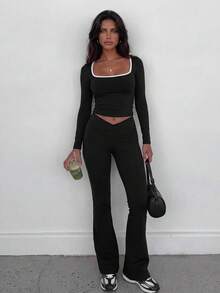 SHEIN Core Rhythm Seamless Yoga Flare Leggings - Black - View 5