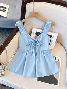 Franclia Women's Solid Color Pleated Casual Versatile Daily Wear Top - Baby Blue - View 7