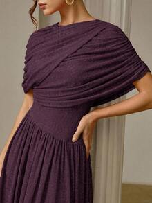 ZEYLAH Women's Solid Color Pleated Casual Party Long Dress - Bold Plum - View 2