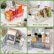 Clear Plastic Storage Bin With 3 Removable Dividers, Stackable Organizer Container For Spices & Condiments, Fridge & Cabinet Storage Organizer, Ideal For Kitchen Pantry Refrigerator Organization - transparent color - View 2