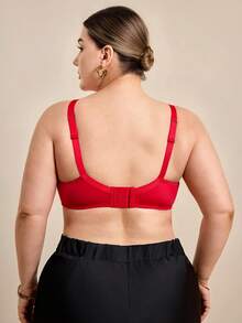 Hourtrue Plus Size Red Lace Bra, Comfortable Full Coverage Unpadded Bra With Front Hollow Tie Design - Red - View 3