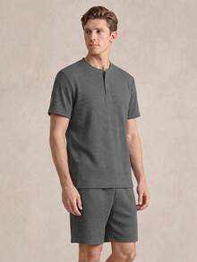 EverLounge 休閒春季亨利領男士居家服套裝 - 深灰色 - 查看 5