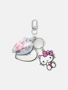 HELLO KITTY AND FRIENDS | SHEIN 1 قطعة سلسلة مفاتيح مرآة على شكل فيونكة فضية Y2K بتصميم حب، قلادة حقيبة فريدة - متعدد الألوان - مشاهدة 3