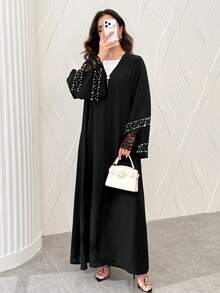 Al Najma Spring/Autumn Premium Pearl Lace Patchwork Sleeve Elegant Fashionable Graceful Intellectual Slimming Women's Cardigan - Black - View 7