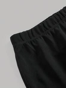 Girlism 青少年女孩黑白波點泡泡袖荷葉邊上衣與修身喇叭褲2件套，時尚優雅秋季套裝校園穿搭 - 黑色 - 查看 6