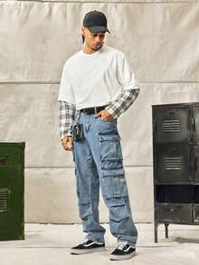 Norleigh Men's Casual Washed Straight Leg Cargo Jeans - Light Wash - View 8