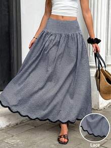Serisse Rok Kotak-kotak Kasual Wanita untuk Liburan - Navy Blue - View 2