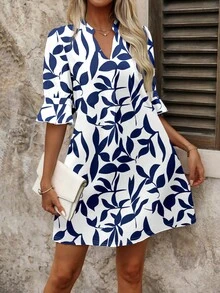 SHEIN Clasi 女款V領全印花休閒日常夏季洋裝 - 彩色 - 查看 1
