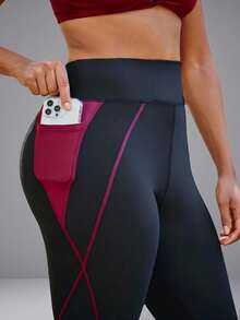Voyena Women's Plus Size Colorblock Patchwork Athletic Leggings - Black - View 4