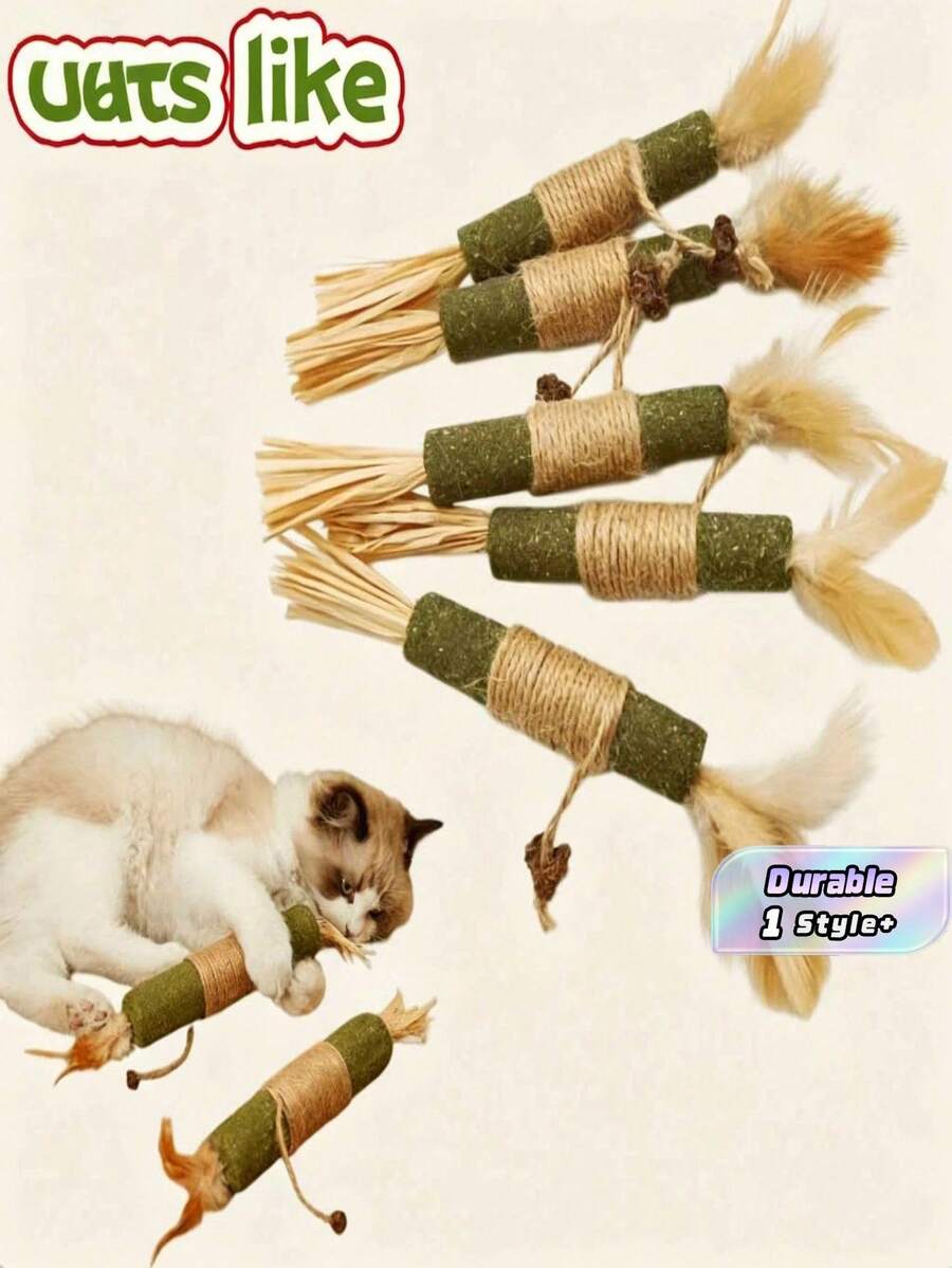 1PC Catnip Teething Stick Toy, Durable Chew Cleaner For Boredom Relief, Chase Play, Health Exercise, Mint Scent, Pet Gift, Interactive Bonding - Multicolor - View 1