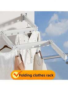 1pc Foldable Shower Curtain Rod, Upgraded Thickened Aluminum Alloy, 360° Foldable, Rust-Proof And Moisture-Proof, Easy To Install, Clothes Drying Rod, Space-Saving, Suitable For Various Wall Shapes - Foldable - View 2