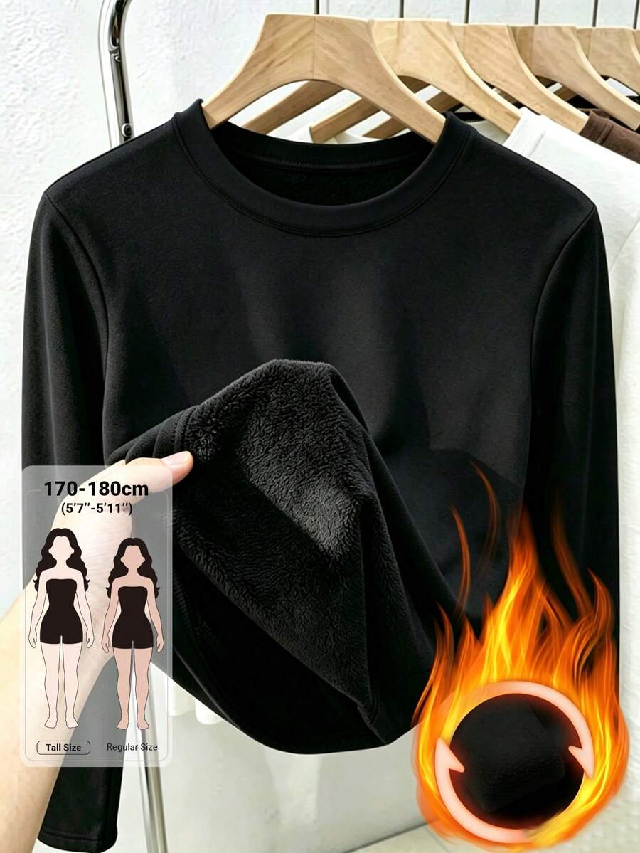 Dazy Tall Women's Crew Neck Thermal Lined Long Sleeve Base Layer T-Shirt Vacation - Black - View 1