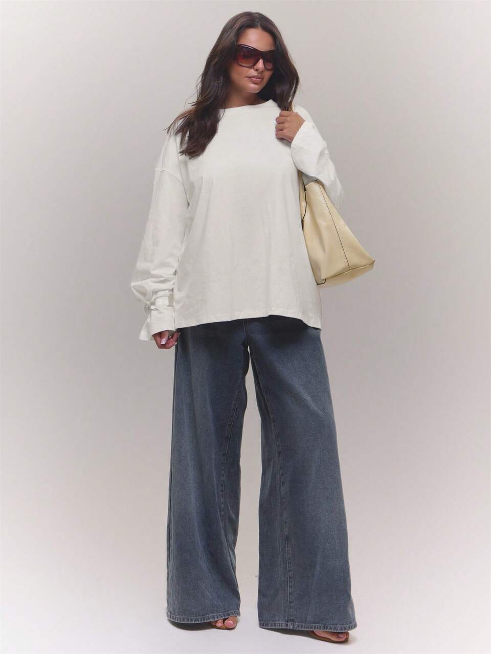 Top blanc à manches longues grande taille, tenue décontractée pour le printemps et l'été, pour tous les jours et les sorties