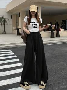 Dazy Tall Women's Elastic Waist Loose Street Casual Wide Leg Long Pants Fall - Black - View 2